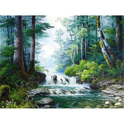 Waterfall Landscape DIY Embroidery Cross Stitch 11CT Kits Craft Needlework Set Printed Canvas Cotton Thread Dropshipping