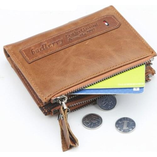 High Quality Male Wallets Crazy Horse Leather Card Pocket Money Clip Short Purses Brown Solid Vintage High Quality Men Wallets