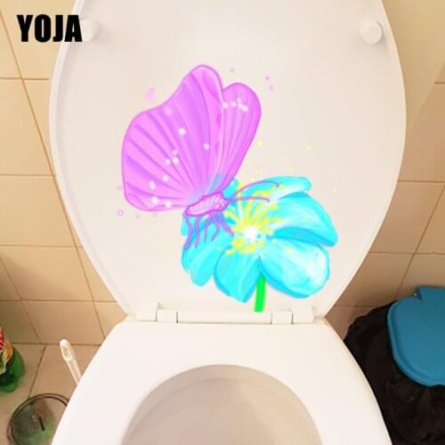 YOJA 19X21.2CM Light Color Butterfly WC Decor Toilet Decal Creative Cartoon Home Wall Sticker Mural T1-2139