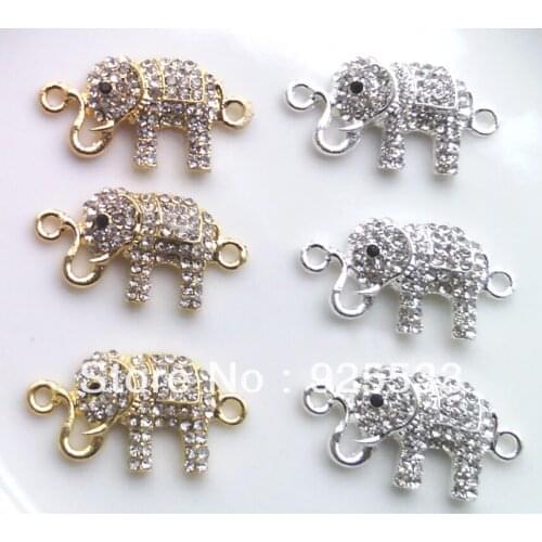 20 pieces gold silver plating elephant shape jewelry connector with crystal rhinestone for bracelet and necklace free shipping