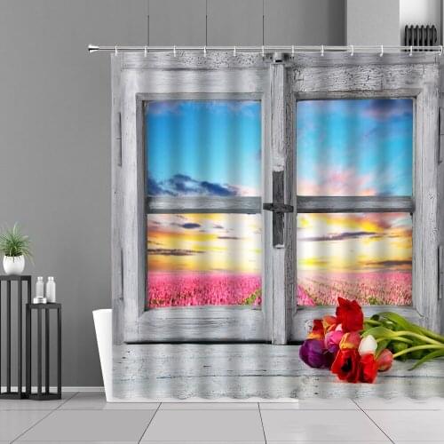 Ocean Landscape Shower Curtain The Scenery Outside The Window Printed Home Bathroom Decoration Curtains Bath Screens With Hook