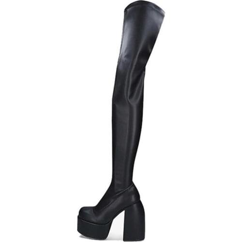 Womens Over-the-knee Boots Elastic Microfiber Leather High Heel Platform Shoes Black Winter Boots Women Thigh High Boots 2021