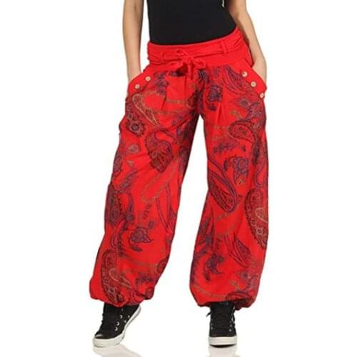 Plus Size Women Harem Pants Bohemian Ankle Tied Paisley Low Waist Pockets Baggy Trousers Daily Life Casual Loose Cargo Pants