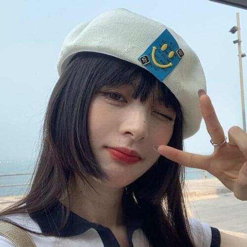 INS Hipster Smile Colorful Beret Hat Women Korean Boina Casual Baret Girls Summer Painter Hat Cool Women Berets Bone Feminino