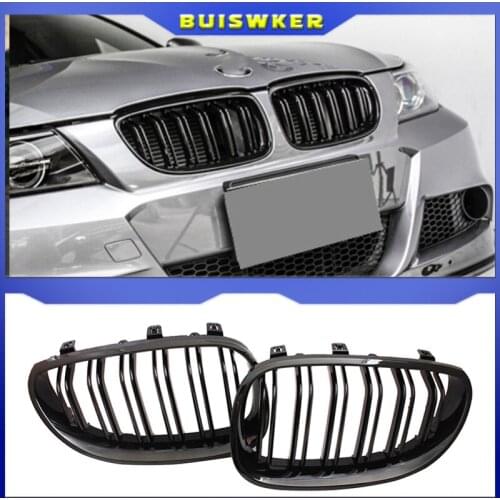 1 Pair Gloss Black Front Kidney Grill Double Slat Double Line Grille for BMW E60 E61 5 Series 2003-2010 Car Accessories Coupe