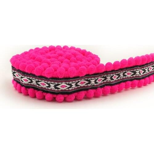 1 yard 2.5cm ethnic embroidery double row hair ball lace wedding dress curtain DIY sewing handicraft accessories