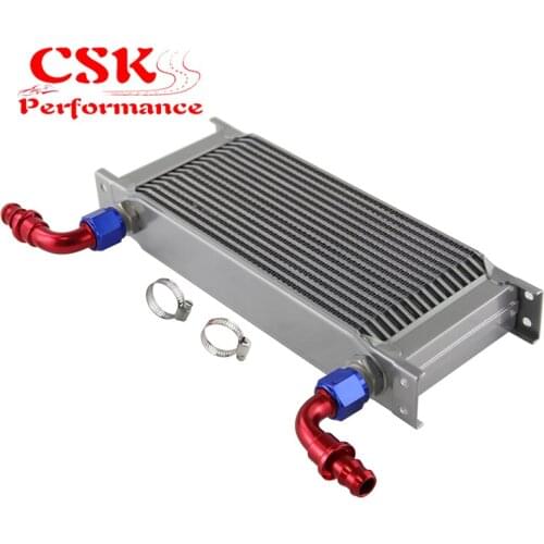 16 Row AN10 Universal Aluminum Engine Transmission 248mm Oil Cooler British Type w/ Fittings Kit Silver