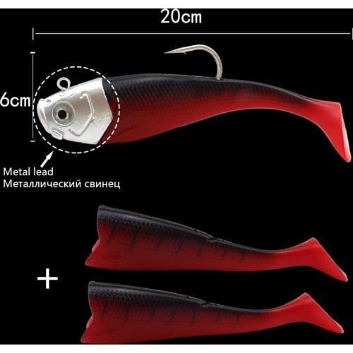 17cm 300g Deepwater Lead head Baits Sea fishing tuna Lures 2 spare Fish tail Sea fishing Big fish artificial Silica gel plastics