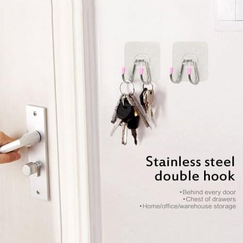 2 Pieces Of Nail-free Seamless Stickers Stainless Steel Double Hook Hook Door Porch Key Bag Debris Storage Hook Binaural Hook
