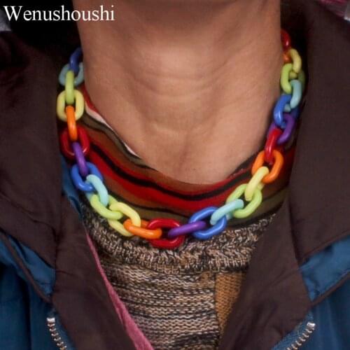 2020 new 7 colors boho rainbow necklace fashion colorful acrylic link chain necklaces for women brief girls gifts 40+5cm di154