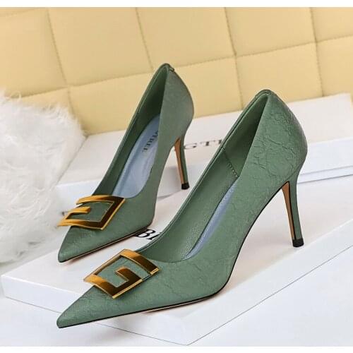 2021 Luxury Women 8.5cm High Heels Tacones Pumps Designer Office Lady Green Stiletto Heels Scarpins Bridal Party Shoes Plus Size