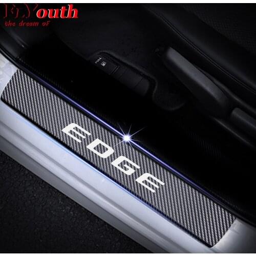 4D Carbon Fiber For Ford EDGE Vinyl Sticker Car Door Sill Welcome Pedal Stickers Door Threshold Plate Car Styling 4Pcs