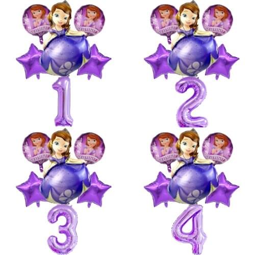 6pcs cartoon character digital balloon set Sofia theme aluminum foil balloon birthday wedding decoration supplies baby girl gift