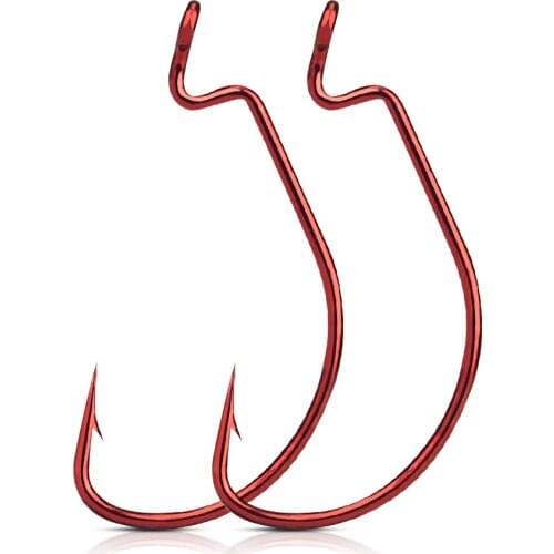 60Pcs/Box Worm Fishing Hooks Jig Crank Big Bass Hook Red High Carbon Steel Crank Barbed Hook Soft For Fishing Lure