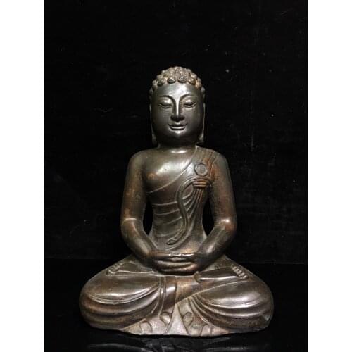 9"Tibet temple Old Bronze Lacquer Cinnabar Tibetan Buddhism Great Buddha Tathagata Shakyamuni Buddha Sitting Buddha