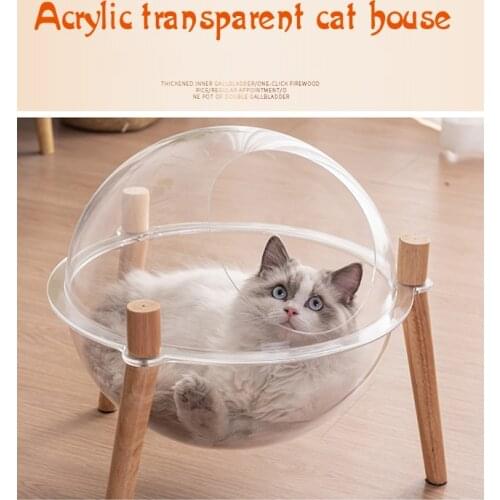 Acrylic transparent cat house space wooden starry sky ufo winter warm pet litter for cats and dogs all seasons