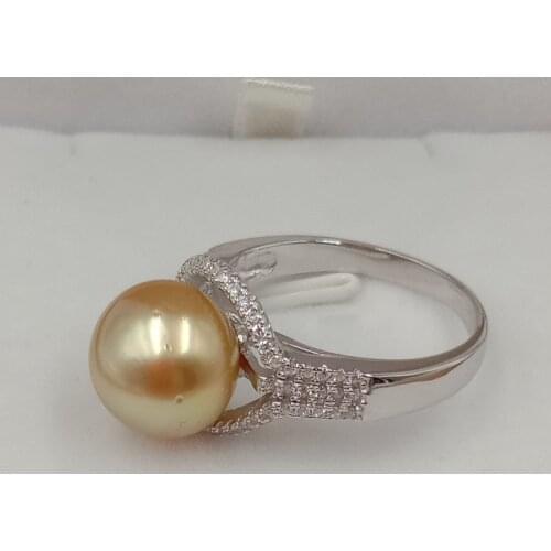 Free shipping ,100% south sea gold PEARL RING,11-12 mm, 925 silver pearl adjustable ring ,freshwater purple ring