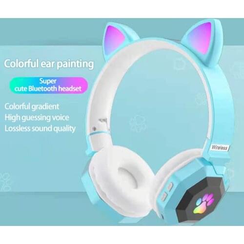 New Wireless+Wired LED Cat Ear Noise Cancelling Headphones Bluetooth 5.0 Young People Kids Headset Support TF Card Plug With Mic