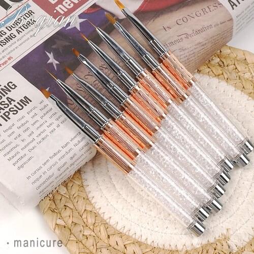 BQAN NEW Rose Gold Nail Brush UV Gel Liner Painting Pen Acrylic Drawing Brush for Nails Gradient Rhinestone Handle Nail Art Tool