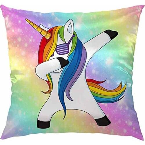Unicorn Pillow Case,Funny Unicorn Dance in The Rainbow Background Satin Cushion Cover Square Standard Home Decorative for Men/W