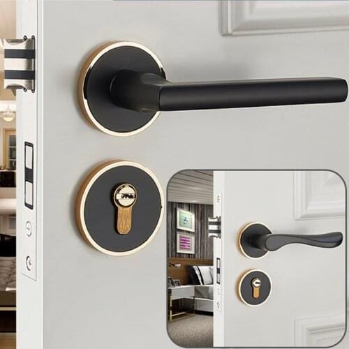 1 Set Aluminum Alloy Black Door Handle LockEuropean Style Indoor Mute Anti-theft Lock Core Furniture Hardware Accessories