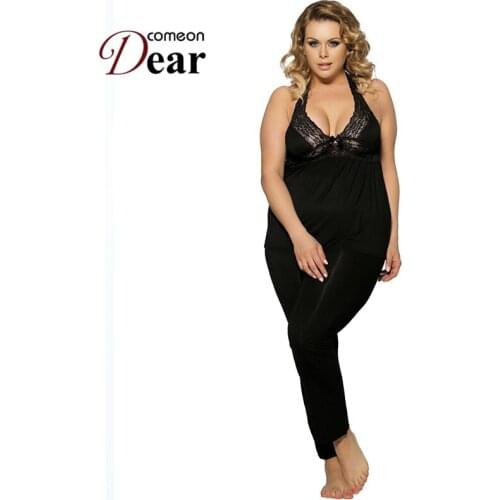 Comeondear Womens Pajamas With Halter Casual Summer Sleepwear Sets Ladies Cotton Plus Size Lingerie Autumn Homewear RA80160
