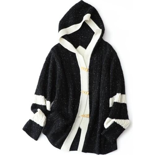 Designer Oversized Autumn and Winter Cashmere Cardigan Thick Pure Cashmere Sweater Women Loose Lazy Hooded Casual Jacket