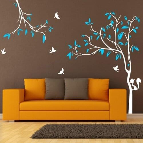 Giant 2.2X2.9M Tree Birds Squirrel Nursery Wall Stickers Removable wall Decal for Kids Baby room ES-15
