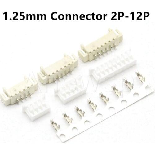 10 Set JST 1.25 Connector 1.25mm Pitch SMT Horizontal Socket+Housing+Terminals 2P 3P 4P 5P 6P 7P 8P 9P 10P 11P 12P