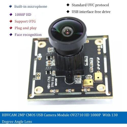 HBVCAM 2MP CMOS USB Camera Module 1/2.7'' Inch Optical Format Ov2710 HD 1080P Camera Module With 130 Degree Angle Lens