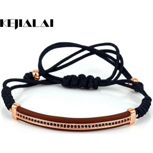 Famous Brand Men River Protection Bracelet, Micro Pave Black CZ Beads Leather Bangles & Bracelets for Men Gift