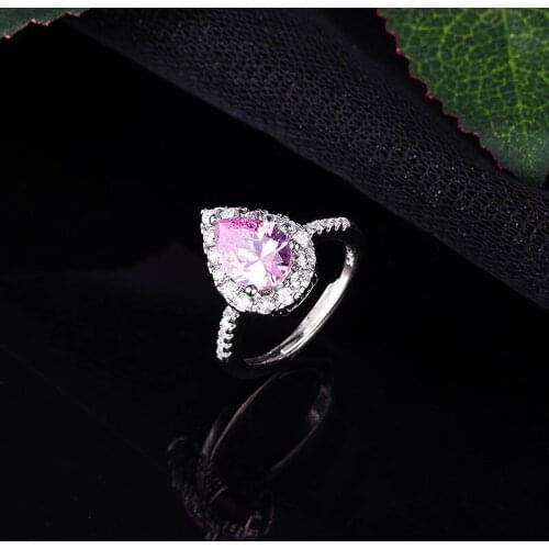 Classic Luxury Water Drop Rings Adjustable Size Inlay Yellow Big Crystal Dainty Jewelry For Women Wedding Anniversary Gift