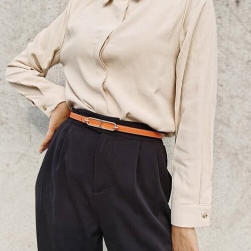 Fashion Leather Thin Belt For Women Personalized Metal Buckle Waist Strap Female Jeans Dress Trouser Decorative Waistband