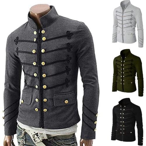JODIMITTY 2020 Vintage Solid Men Jacket Steampunk Tunic Rock Frock Uniform Male Vintage Punk Metal Military Coat Outwear