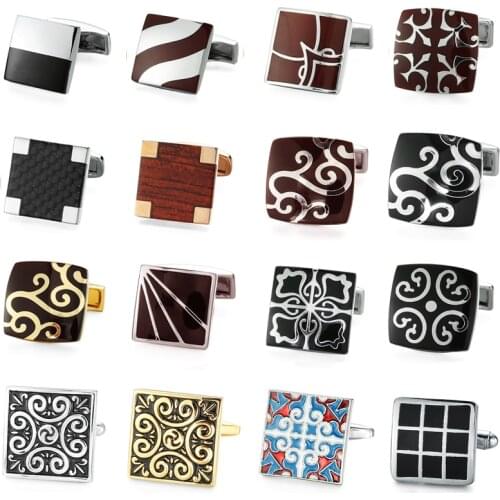 Novelty Cuff links Mens Gold Silvery Retro pattern square red sanders Design stainless steel Material Gift cufflinks Jewelley