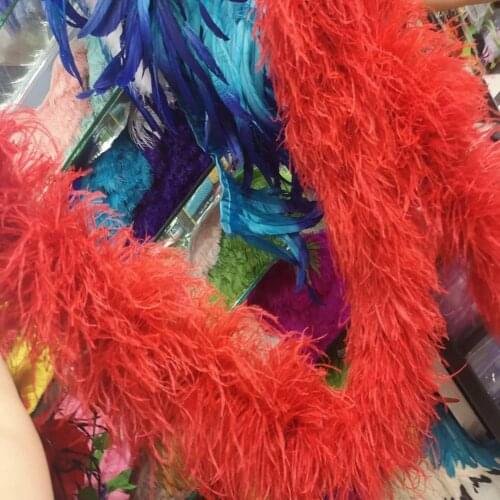 Wholesale Beautiful 10 Meters 5 Layer Red Ostrich Feather/weddings/parties/home improvement/scarves Decoration