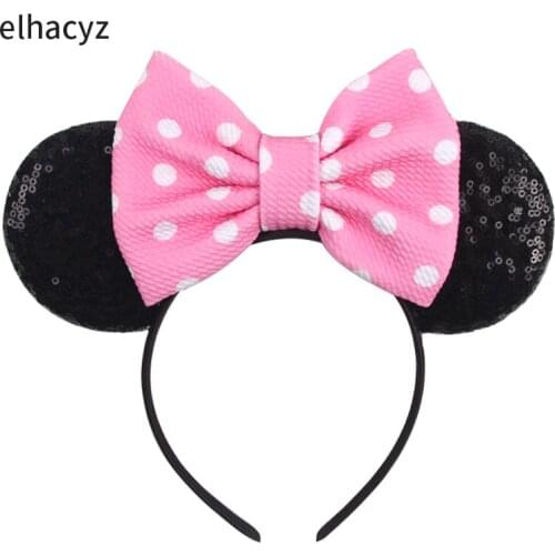 1PC New Classic Printed DOT Bow 3.3" Mouse Ears Headband Summer Girls Women Hairband Trendy Kids Headwear DIY Hair Accessories
