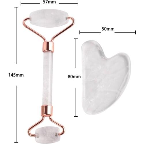 Natural Rock Quartz Crystal Facial Massage Roller Face Slimming Massage Tool Massage Stone Health Beauty Gift Set