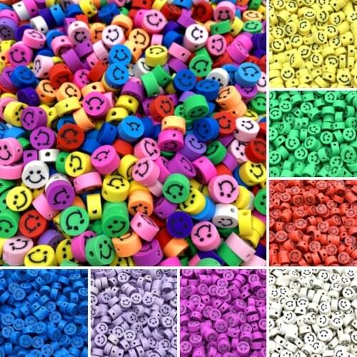 30pcs/Lot 10mm Clay Spacer Beads Oval Shape Smile-Face Beads Polymer Clay Beads For Jewelry Making DIY Bracelet Accessories
