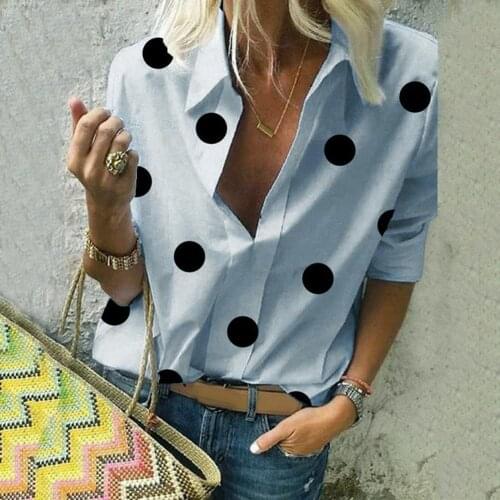 Plus Size S-5XL Womens Polka Dots Print Shirt Women Turn Down Collar Loose Blouse Female Casual Long Sleeve Office Ladies Shirts