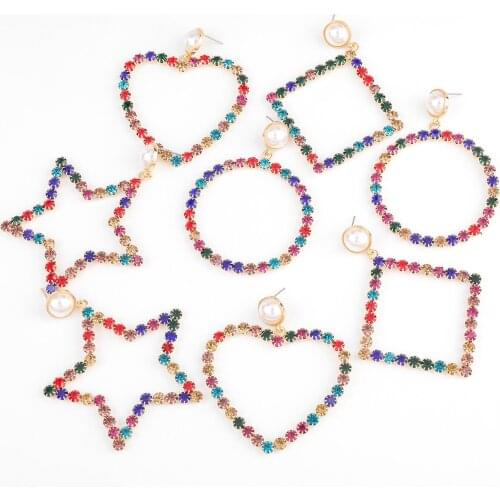 Simple Heart-shaped Square Rhinestone Imitation Pearl Geometric Earrings Womens Fashion Popular Party Jewelry Accessories