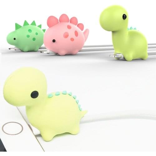 SIANCS Cute Doodle Fish Dinosaur Cable Bite Protector For iPhone Usb Cable Organizer Winder Cartoon Wire Cable Holder