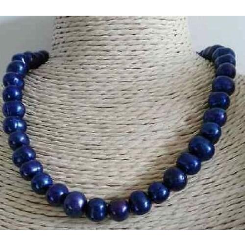 Stunning10-11mm black blue baroque pearl necklace 18inch shipping free
