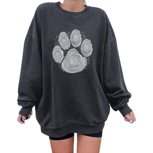 Cute Dog Paw Footprints Print Funny Women Sweatshirts Oversized Long Sleeve Sweatshirt Harajuku Tops Streetwear Sudadera Mujer