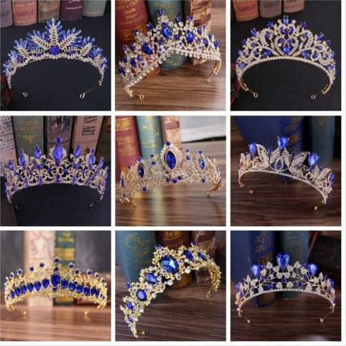 Baroque Blue Crystal Tiaras And Queen Crowns Wedding Hair Accessories Bridal Crown Crystal Headpiece Bride Crown Wedding Tiaras