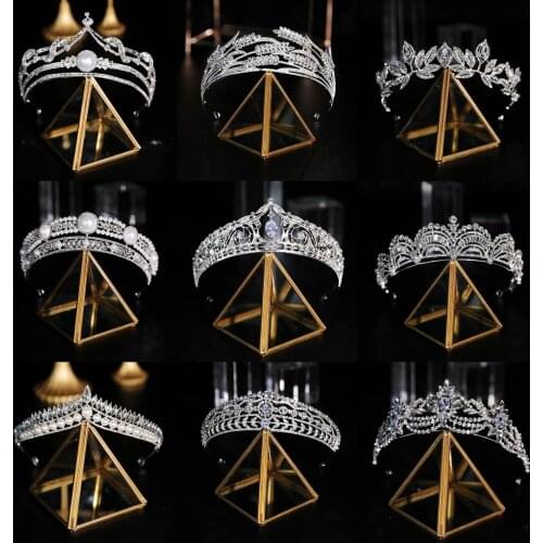 Baroque Luxury Geometric Crystal Bridal Tiaras Cubic Zircon Crown Rhinestone Pageant Diadem Headpieces Wedding Hair Accessories