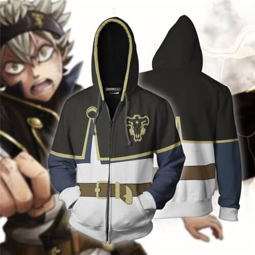 Anime Black Clover Asta Yuno Hoodie 3D Printed Cosplay Zipper Hooded Jacket Mens Casual Sweatshirt Zip Up Autumn Coat