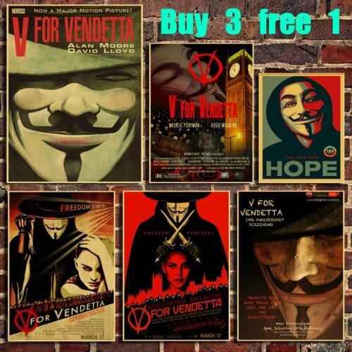 V for Vendetta Vintage Kraft Paper Movie Poster Bar Office Coffee Shop Home Art Wall Stickers