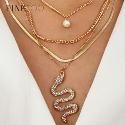 Vintage Crystal Snake Pendant Necklace Bohemian Multi Layered Snake Chain Necklace Choker For Women Snake Jewelry
