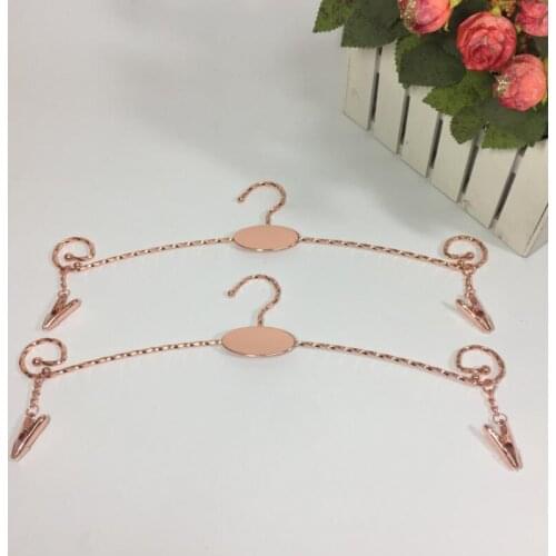 Home Clothing Hanger Rose Gold Metal Lingerie Hanger Bra Hanger Underwear Bra Rack with 2 Clips LX8675